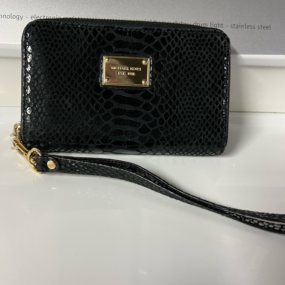 Michael Kors Zip Around Wristlet Wallet Black Python